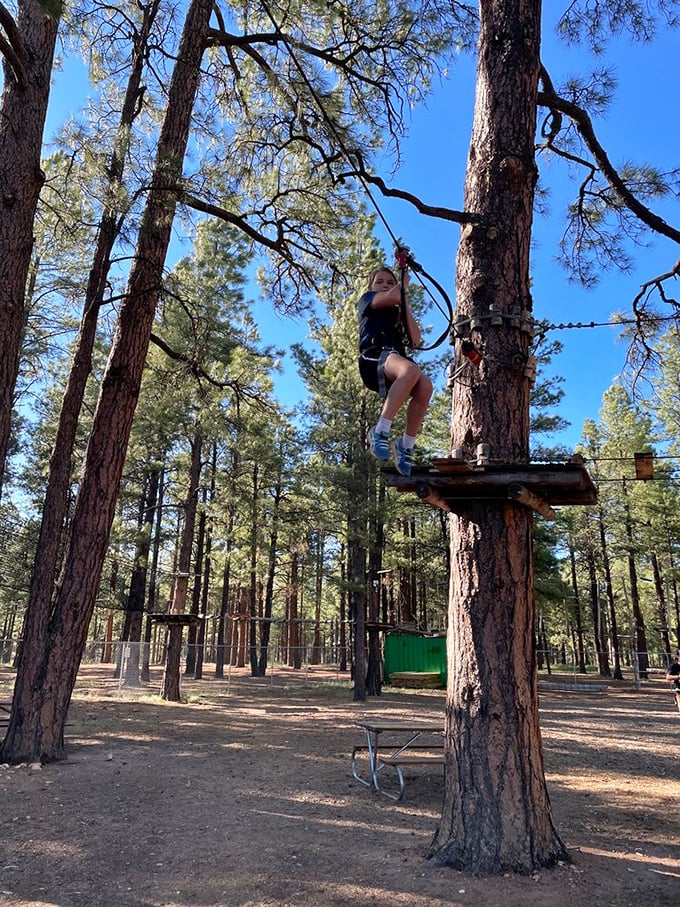 Who needs a stairway to heaven when you've got a zipline? This thrill-seeker is one step away from touching the sky.