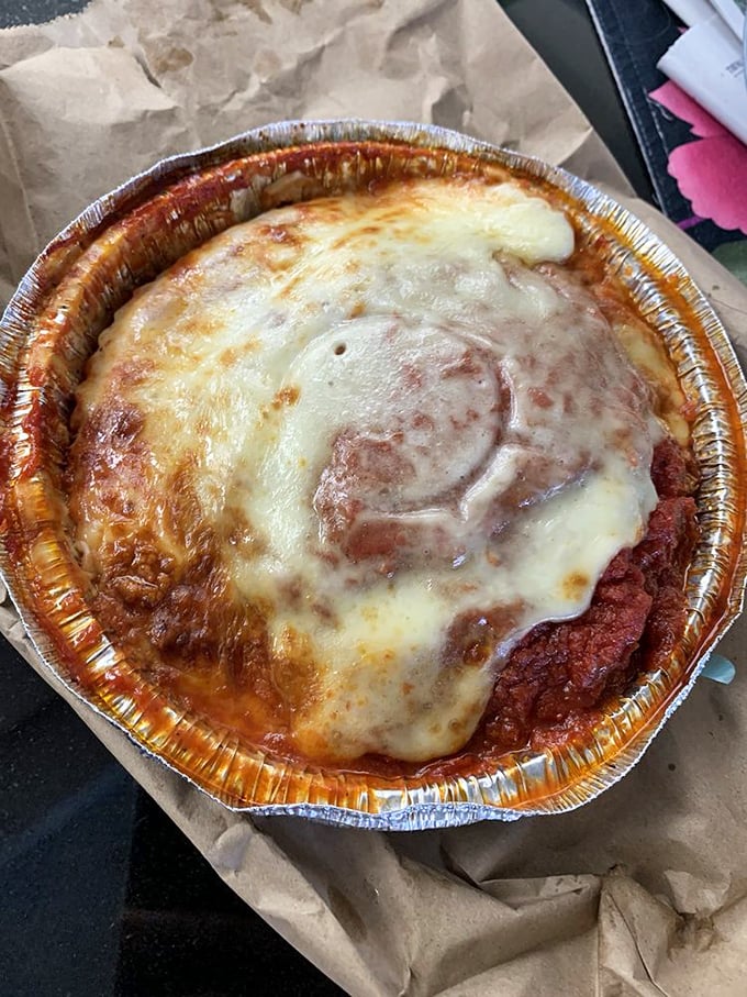 Eggplant Parmigiana that's having an identity crisis – is it a lasagna? A casserole? No, it's deliciousness in a tin!