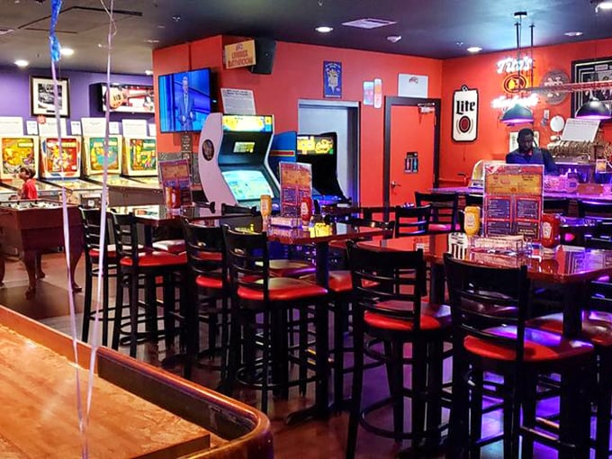 Game on, game on! This cozy corner is perfect for refueling between rounds of Galaga and trash-talking your Mortal Kombat opponents.