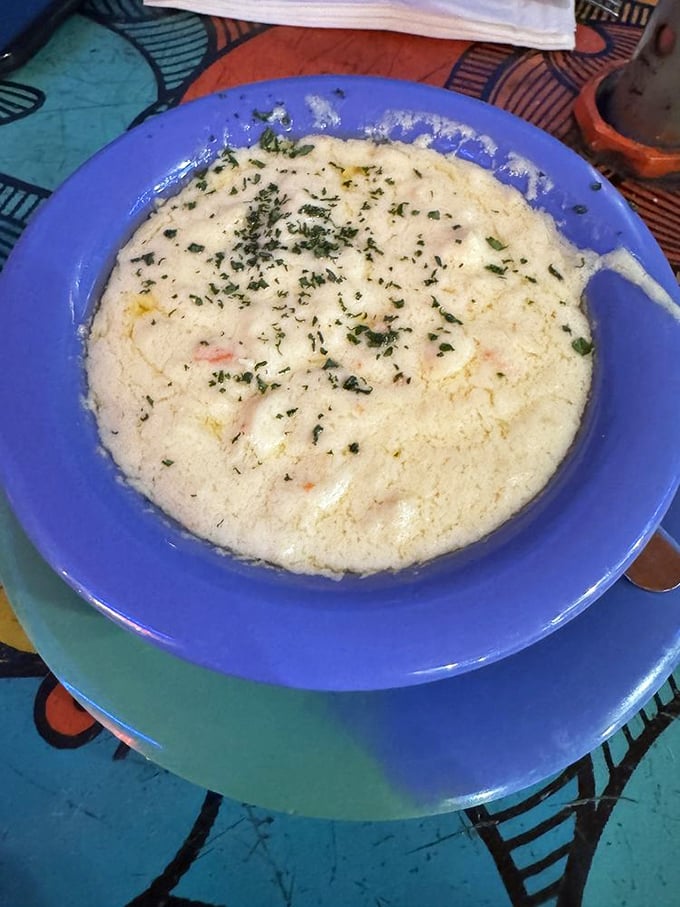 Soup's on, and it's singing a siren song! Frenchy's She Crab Soup is a creamy, dreamy bowl of coastal comfort that'll warm you from the inside out.