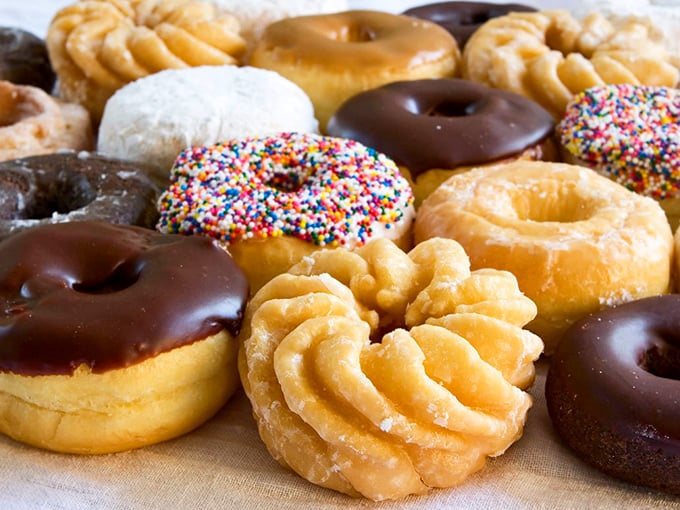 Donut nirvana! This assortment is so tempting, it could make a health guru trade in their kale smoothie for a glazed beauty.