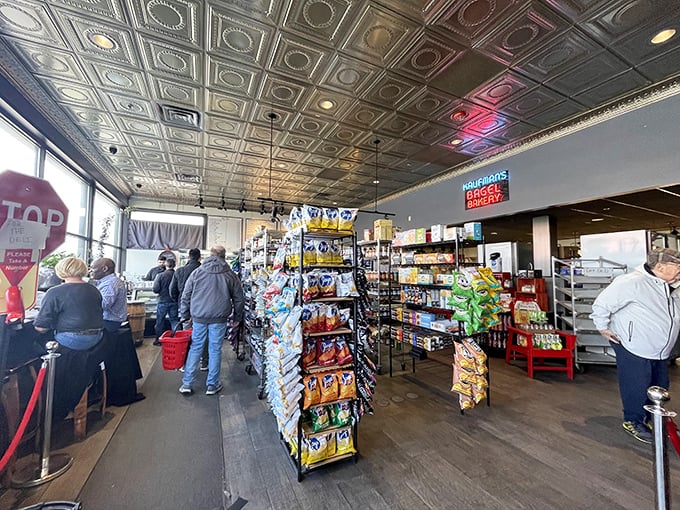 The happiest waiting game in town! These customers know good things come to those who queue. It's like Disneyland, but the E-ticket ride is a pastrami on rye.