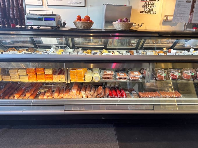 Meat your match! This deli case is like a backstage pass to flavor town, where every slice tells a tasty tale. It's a carnivore's dream and a vegetarian's beautiful nightmare.