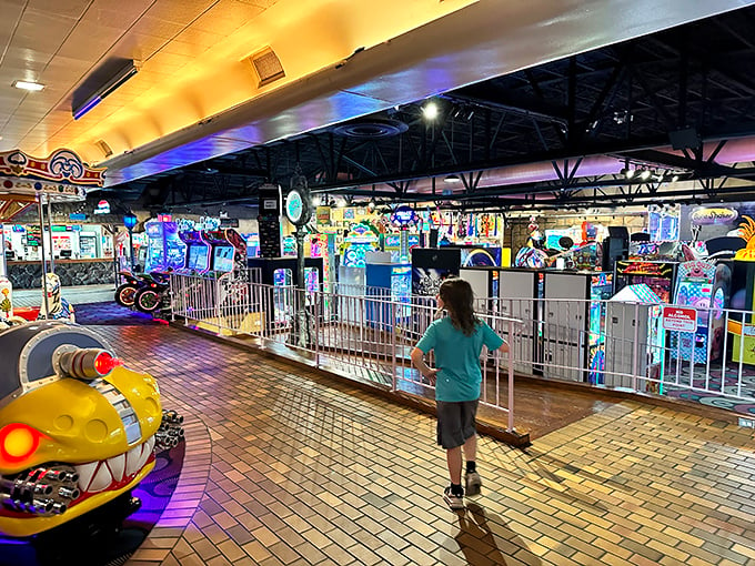 "Step right up to the Creature Feature Arcade! It's like Las Vegas had a baby with Halloween Town. Nostalgia and neon collide in this glowing grotto of games."