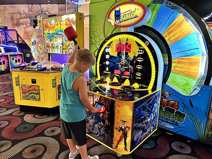 "Whack-a-Mole gets a superhero upgrade! Batman's watching to make sure you don't go too batty trying to beat the high score. Holy mole-y, indeed!"