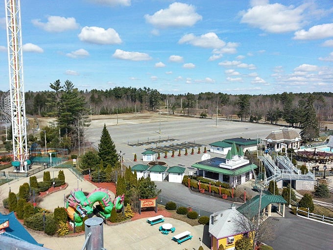 From up here, Funtown Splashtown USA looks like a colorful oasis in a sea of pine trees. It's where Paul Bunyan would vacation if he needed a break from logging.