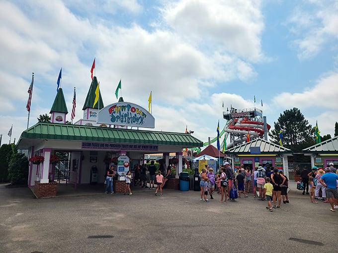 A typical day at Funtown Splashtown: families making memories, kids living their best lives, and adults remembering why they bought comfortable shoes.