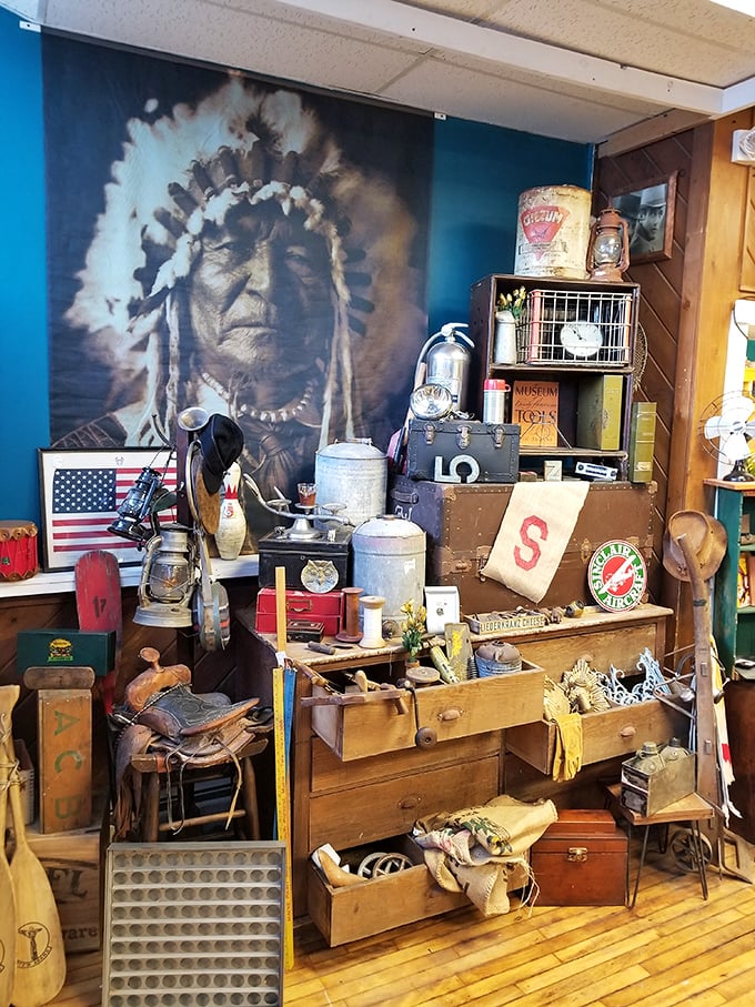 Chief Sitting Bull meets Captain America in this eclectic corner. History buffs and pop culture fans, unite!