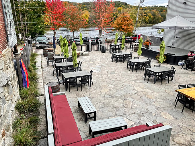 Fall in love with fall all over again! This lower-level patio offers a front-row seat to nature's most colorful show, with a side of excellent eats.