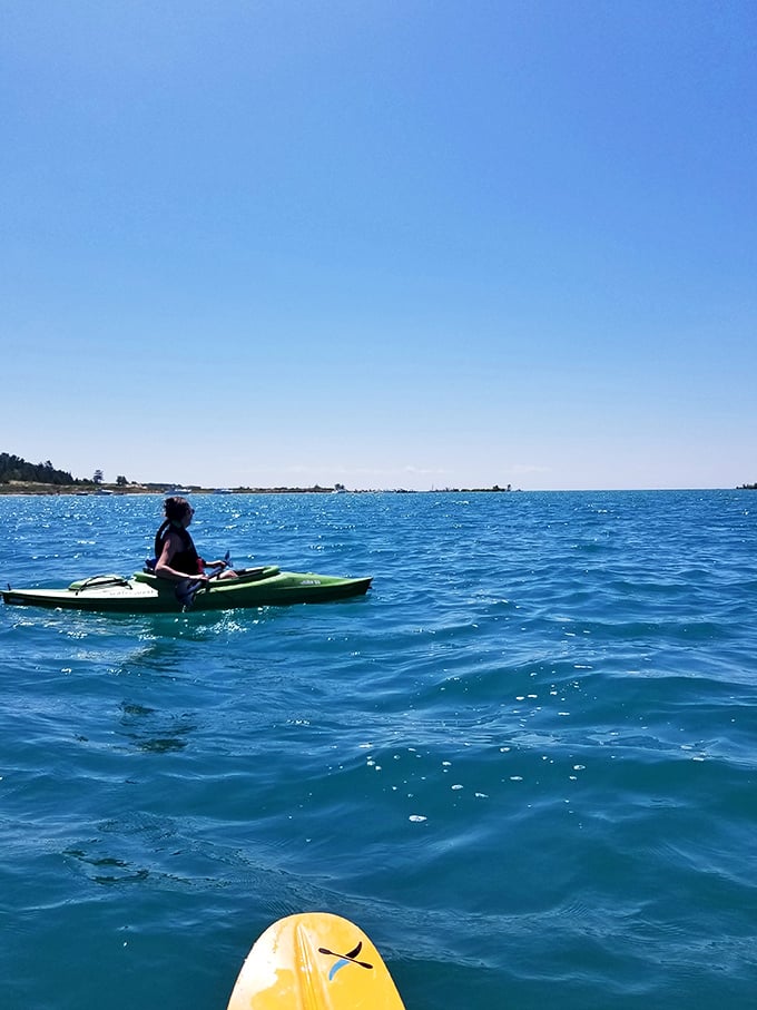 Paddle your way to serenity! This kayaker's found the perfect spot for a "lake-ation" from the daily grind.