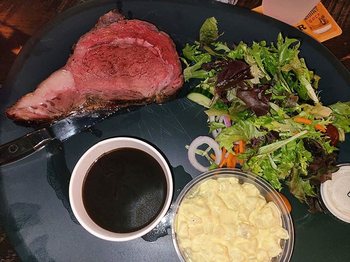 A plate that screams "treat yourself!" Prime rib so tender it practically melts, paired with potato salad that'll make grandma jealous.