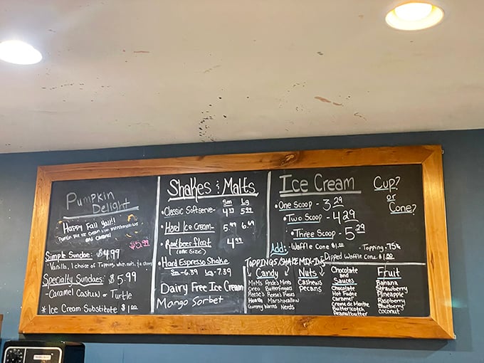 Behold, the chalkboard of dreams! Gordy's menu is a treasure map of treats that would make Willy Wonka jealous.