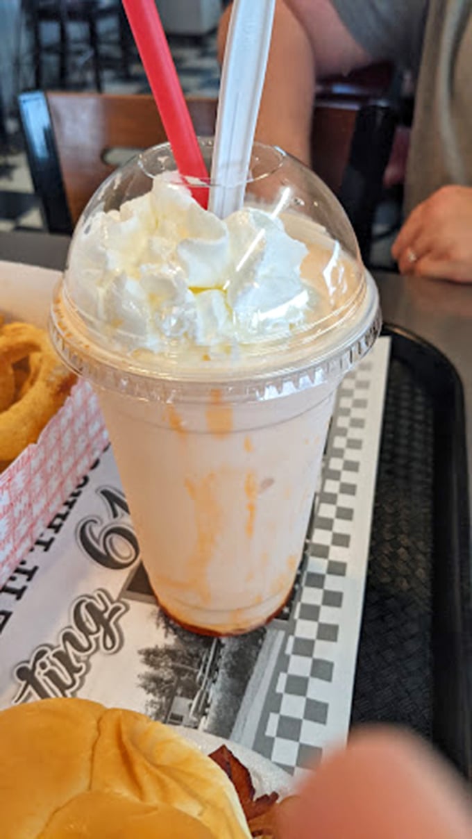 This milkshake brings all the folks to the yard. It's a frosty work of art that's worth every brain freeze.