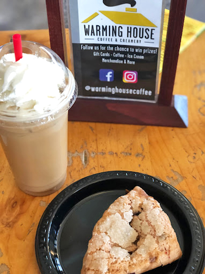 A dynamic duo that puts Batman and Robin to shame: a flaky scone and a milkshake thick enough to stand a spoon in.