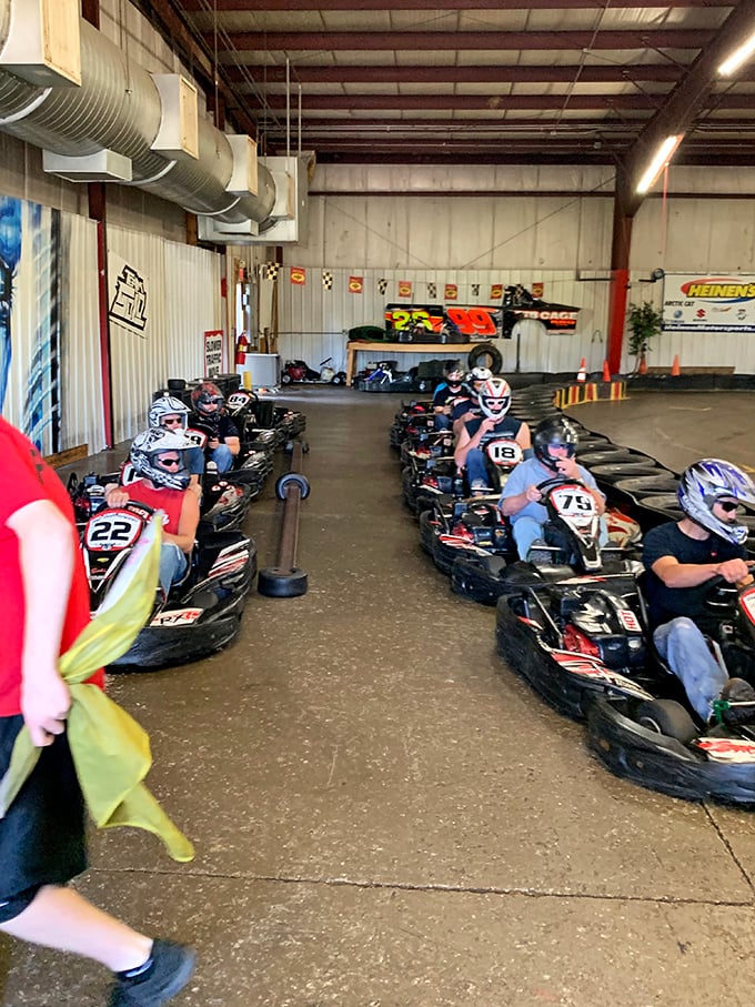 The starting grid of dreams! These karts may be small, but the ambitions of their drivers are anything but. Ready, set, go-kart!