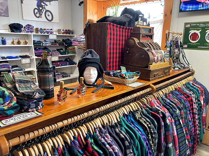 Flannel fantasies come true at this counter! From hats to shirts, it's a buffet of coziness that would make even Paul Bunyan weak in the knees.