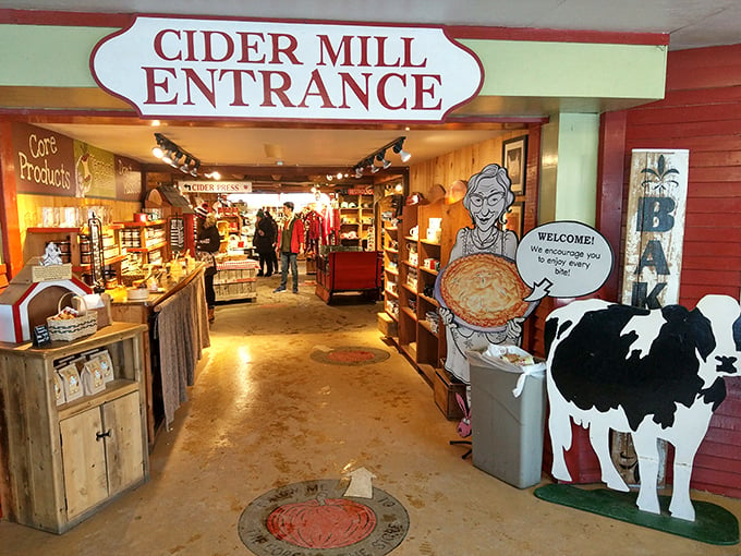 Step right up to flavor town! The entrance to Cold Hollow's cider wonderland promises a journey through Vermont's tastiest traditions.