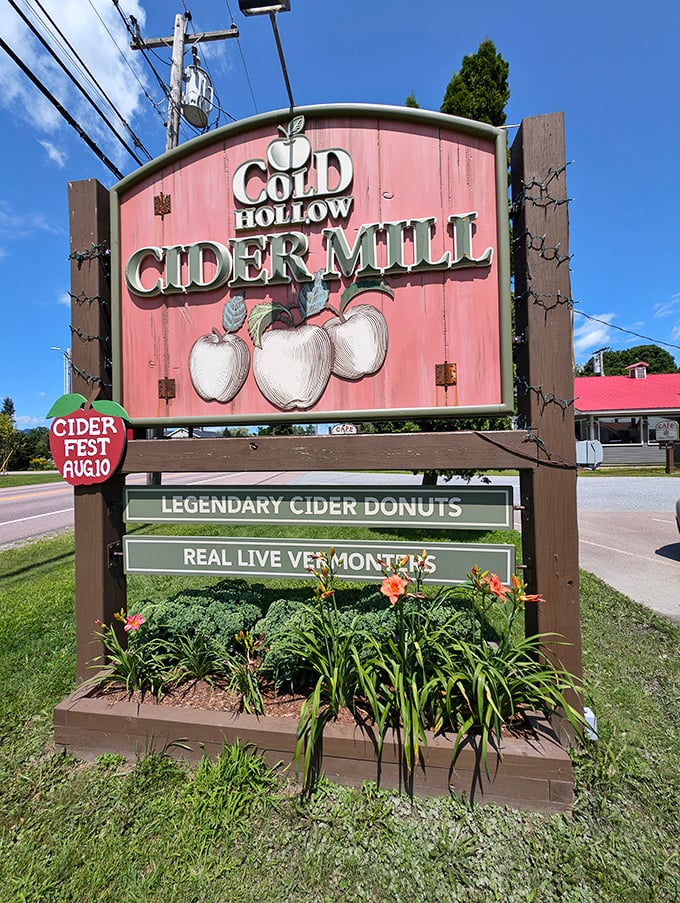 The sign says it all! Legendary cider donuts and real live Vermonters? Now that's a combo worth traveling for!