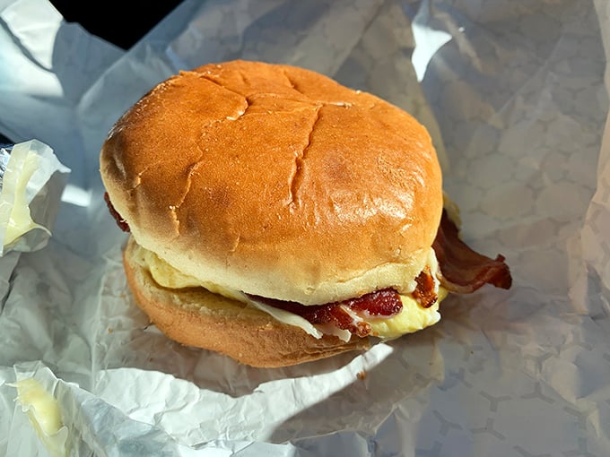 The holy trinity of breakfast: bacon, egg, and cheese. This sandwich is the morning motivation you never knew you needed.