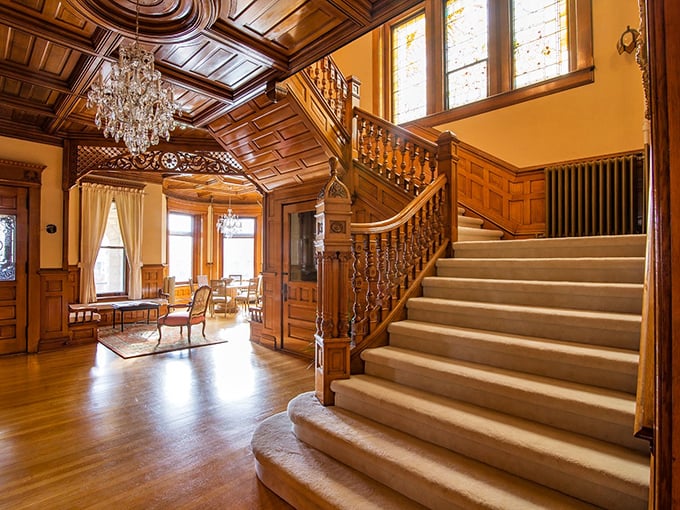 Stairway to heaven? Not quite, but this grand wooden staircase might make you feel like royalty as you ascend to your chambers.