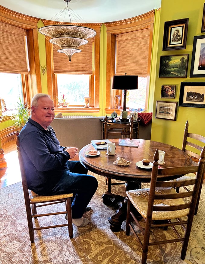 Breakfast fit for a king (or queen) in a sunny nook. This guest seems to have found the perfect spot for morning coffee and contemplation.