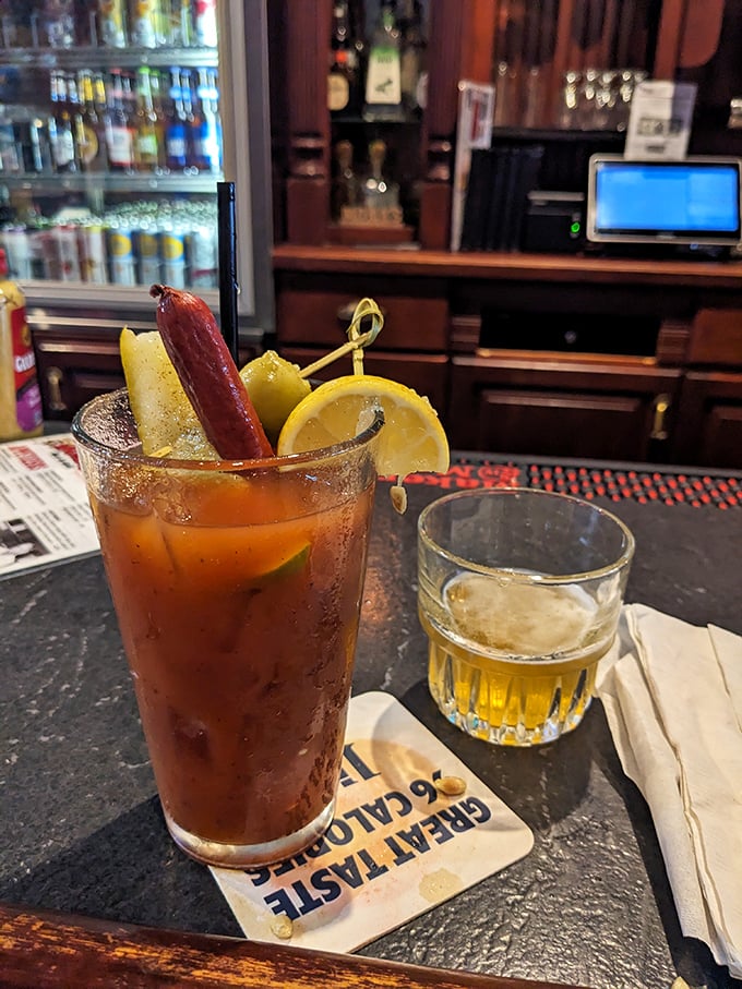 Cheers to good times! Monk's Bloody Mary is a meal in a glass, while the beer chaser ensures you're living your best Wisconsin life.