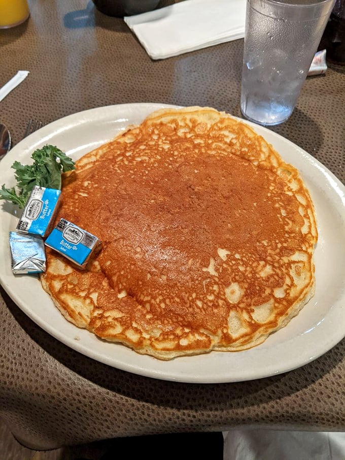 Pancake or personal flotation device? This golden disk of deliciousness could double as a life raft in syrup seas. Maple-scented dreams, anyone?