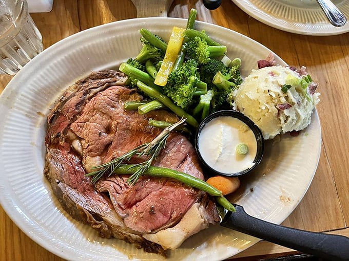 Behold, the crown jewel of carnivores! This prime rib is so tender, it practically melts at the mere sight of a fork.