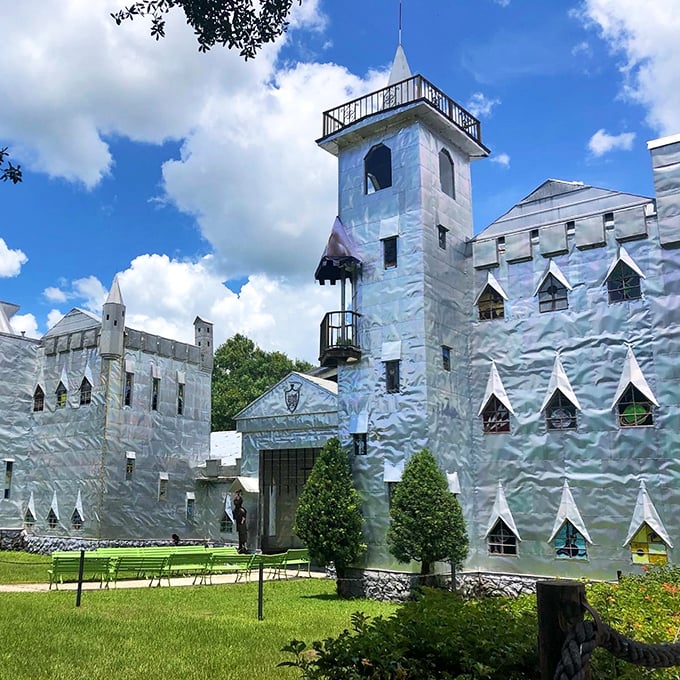 Camelot meets recycling bin! This shimmering castle proves one man's trash is another's treasure... and palace.