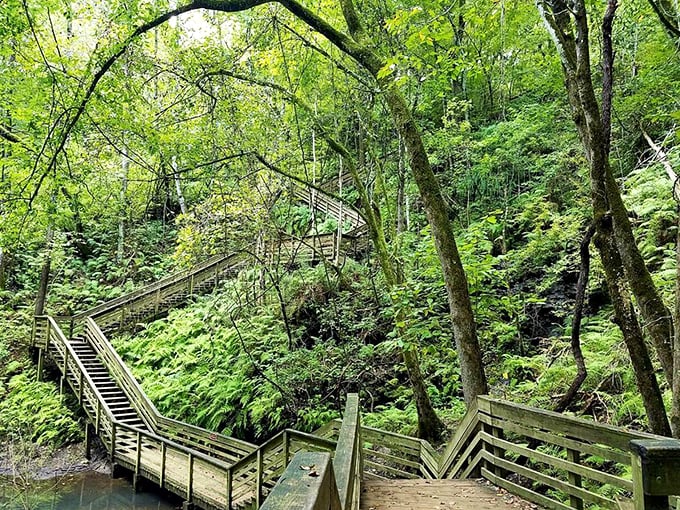 Mother Nature's stairmaster! Descend into a lush sinkhole that's more oasis than devil's lair.