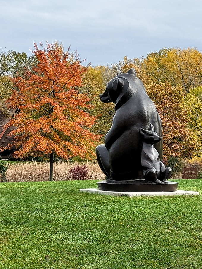 Bear-ly containing our excitement! This sculpture at Marshall M. Fredericks Museum is the ultimate cuddle buddy—just don't try to pet it.