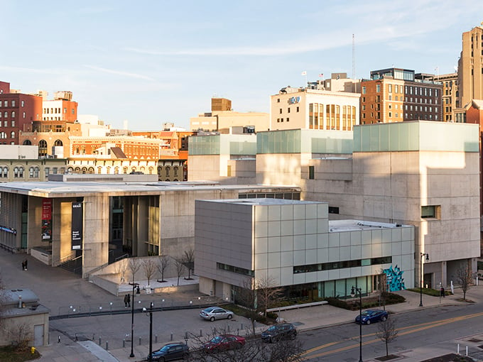 Grand Rapids Art Museum: Where metal dreams take flight. This sculpture looks like it's trying to hug the whole city!