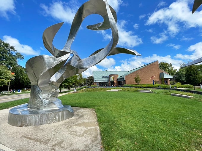 Krasl Art Center: Where art comes to vacation. This sculpture's reaching for the stars—or maybe just a really tall ice cream cone.