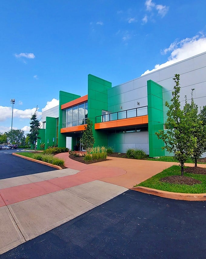 Green means go... straight to the trampolines! Rockin' Jump's exterior promises high-flying fun inside.