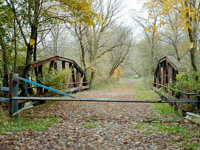 Autumn's eerie embrace: Fall foliage adds a touch of beauty to this notoriously haunted crossing.