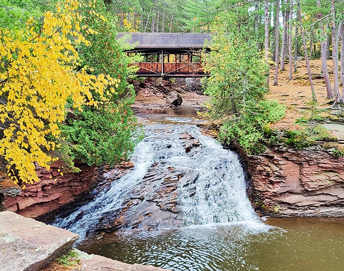 Autumn magic at Amnicon Falls. The covered bridge looks like it's straight out of a Norman Rockwell painting, only with more exciting water features.