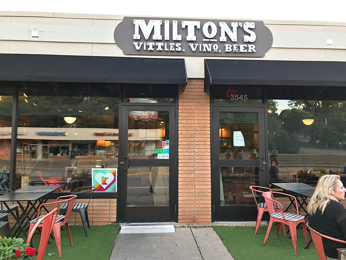 Vittles, vino, and views! Milton's facade promises a trifecta of delights that'll make you forget you're not on a European vacation.