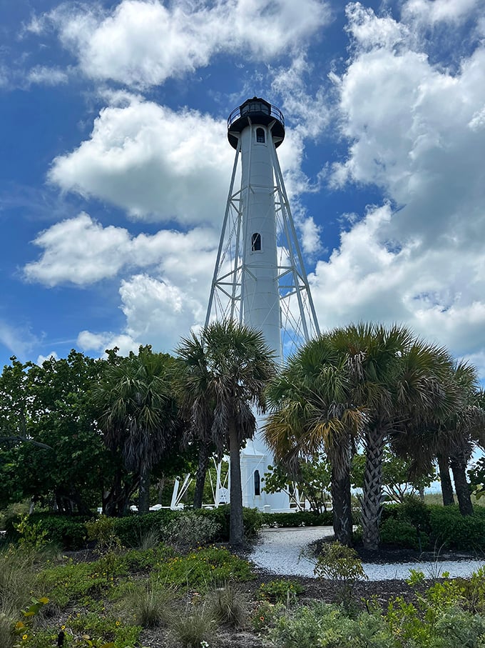 Palm trees and paradise! The Gasparilla Island Lighthouse looks like it's auditioning for a postcard photoshoot.