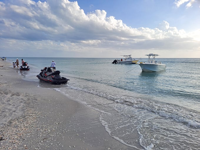 Surf's up, landlubbers! From jet skis to boats, there's no shortage of ways to make waves on this beach.