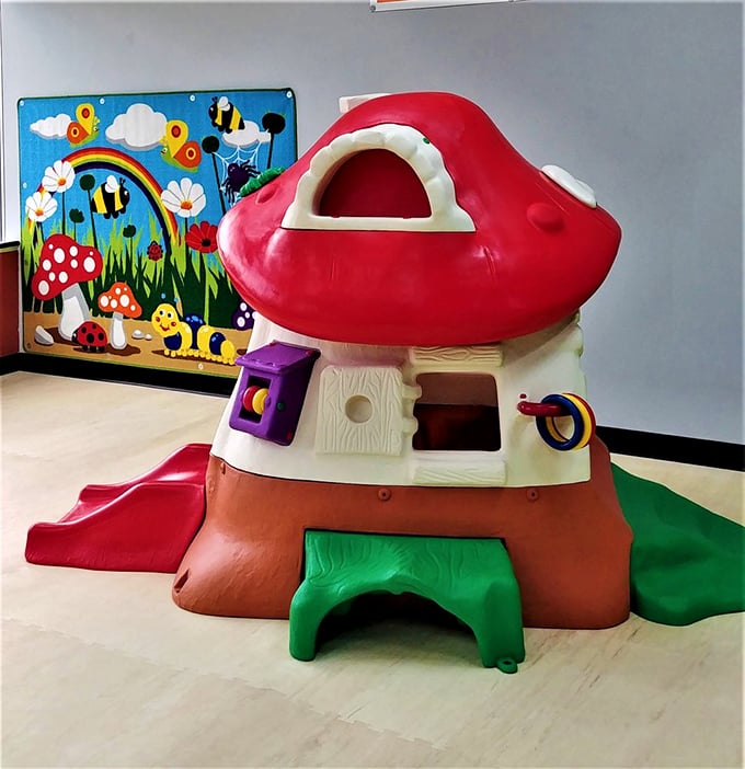 Mushroom house or hobbit hole? This whimsical play space is perfect for your littlest adventurers to explore safely.