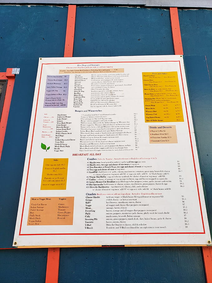 Behold, the Sistine Chapel of breakfast menus! This colorful masterpiece offers a smorgasbord of options that'll make your taste buds do the cha-cha.