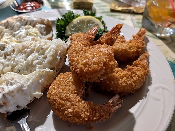 Golden-brown perfection on a plate. These crispy shrimp are like edible treasure, each bite a reminder of why we invented deep fryers.