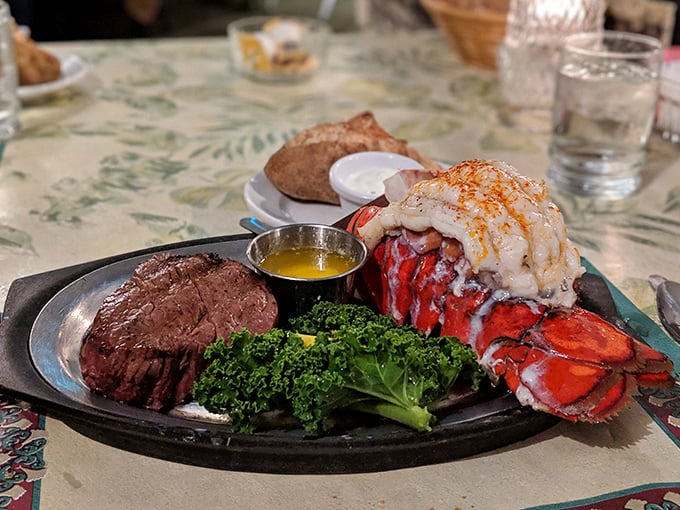 The ultimate surf and turf showdown. This plate is like a delicious boxing match where everyone's a winner, especially your taste buds.