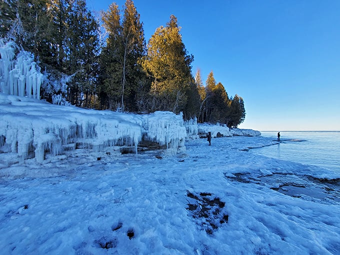 Winter at Cave Point: where Jack Frost turns Lake Michigan into his personal ice sculpture gallery.