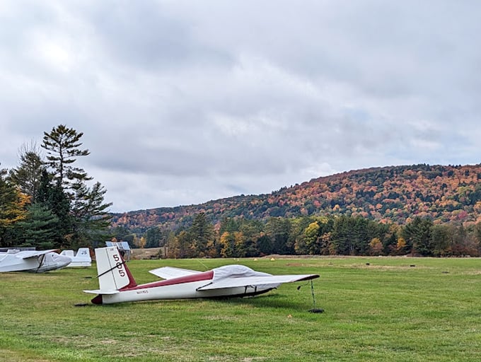 Autumn in Vermont: where even the planes dress up in fall colors. Mother Nature's showing off again!