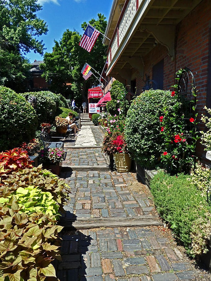 A garden path to literary bliss! This flower-lined walkway feels like the opening scene of a quaint British mystery novel.