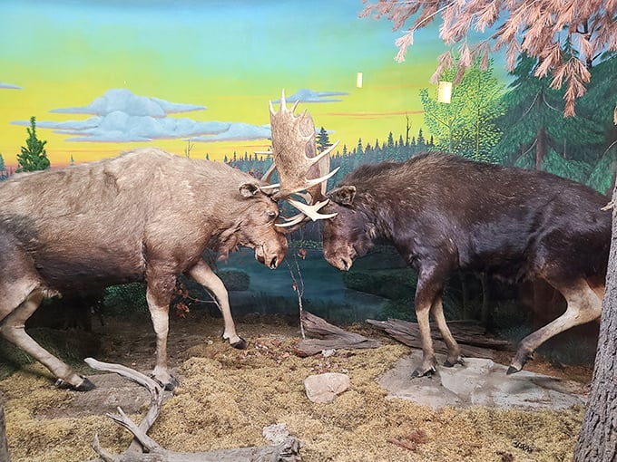 It's a moose-t see attraction! These antlered adversaries are locked in an eternal dance, giving new meaning to 'head-to-head' competition.