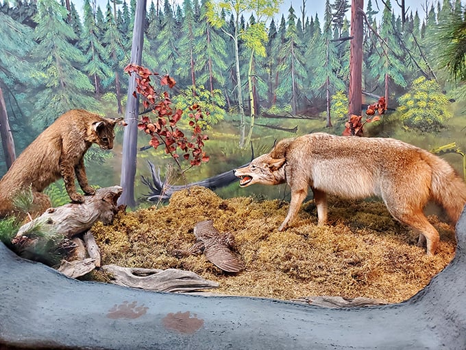 It's a regular woodland soap opera! This diorama captures nature's drama better than any reality TV show ever could.