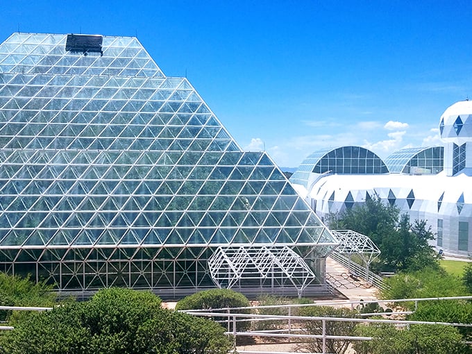 Biosphere 2: Where science meets sci-fi! This glass-encased wonderland looks like a greenhouse from the future, ready to colonize Mars.