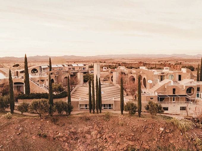 Arcosanti: A desert mirage or an architect's fever dream? This otherworldly community looks like a Star Wars set dropped into the Arizona landscape.